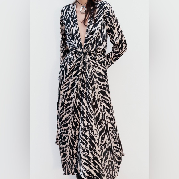 ZARA BLOGGERS’ FAVORITE SATIN EFFECT ANIMAL PRINT DRESS - Picture 9 of 16